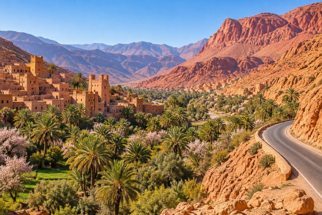قصبات طينية بين النخيل في وادي دادس